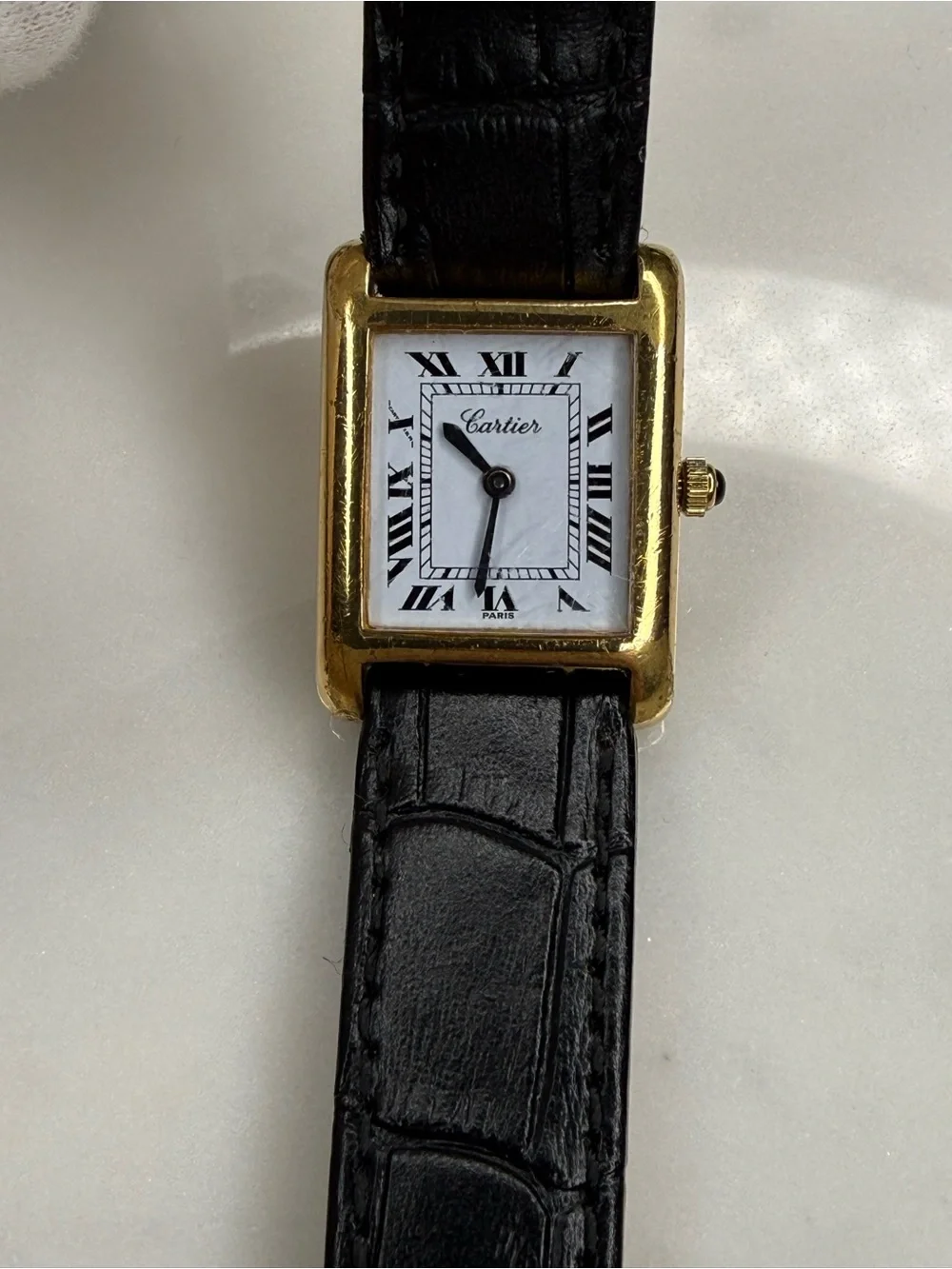 Auth Vintage Cartier Tank 18k Electroplated 1970s 21x28mm Manual Wind Movement